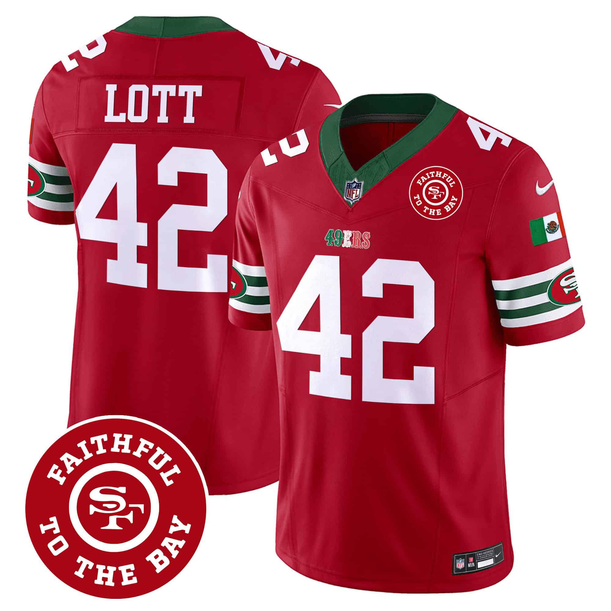 Men San Francisco 49ers 42 Lott Red 2024 Nike Mexico Faithful To The Bay Patch Vapor NFL Jersey